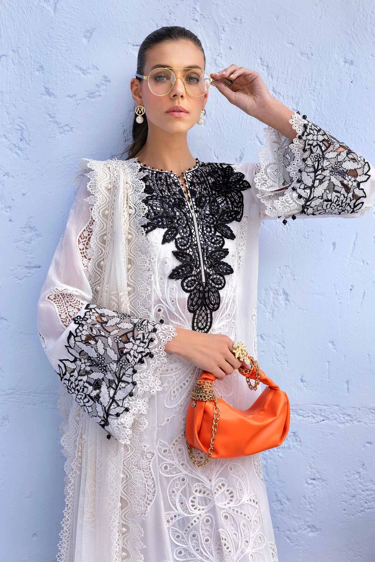 Inspired Stitched Maria B Embroidered Paper Cotton Suit | D-2505-A | Stitched by Rang