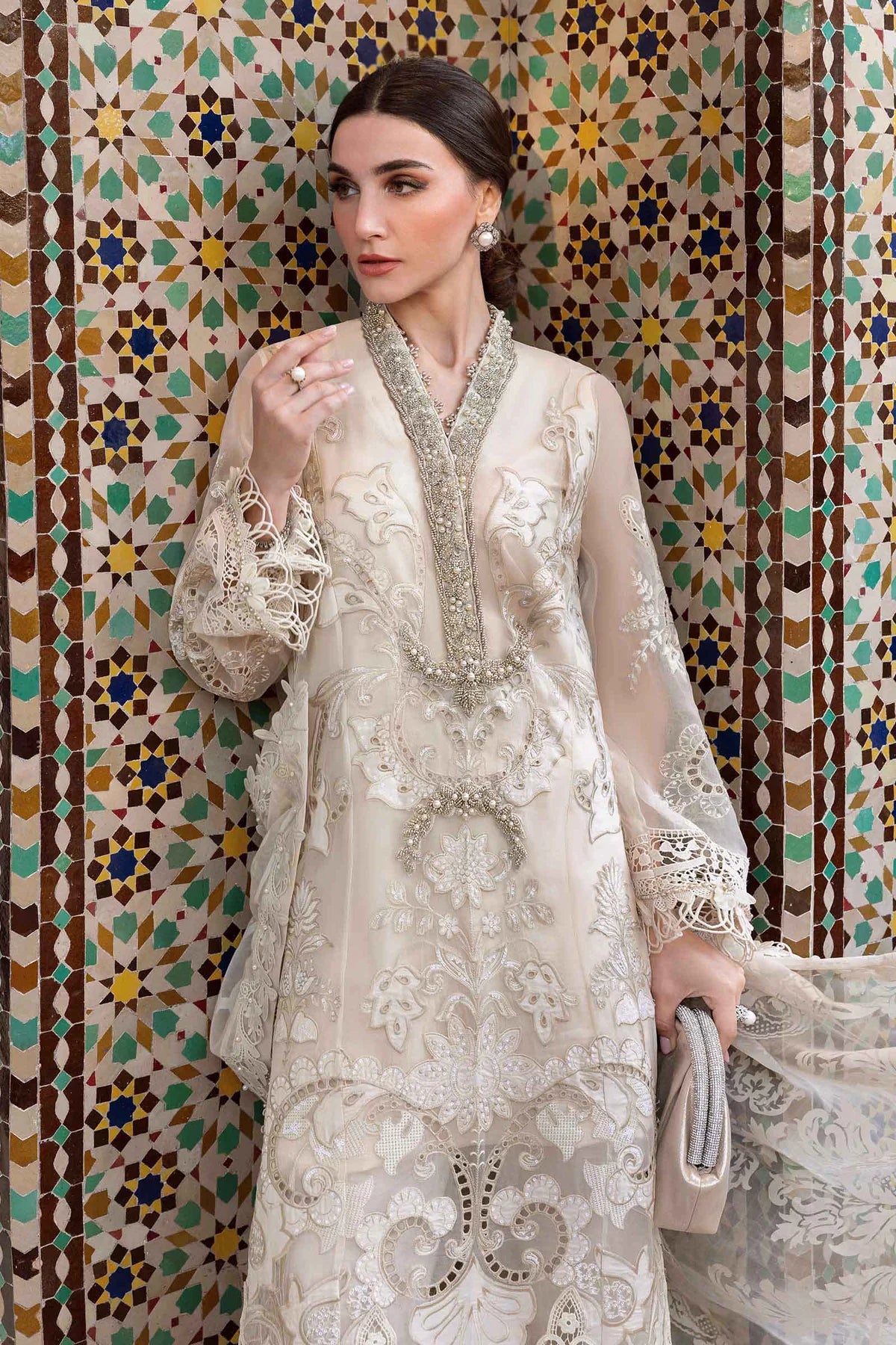 Inspired Stitched Maria B Embroidered Organza Suit | D-2506-A | Stitched by Rang