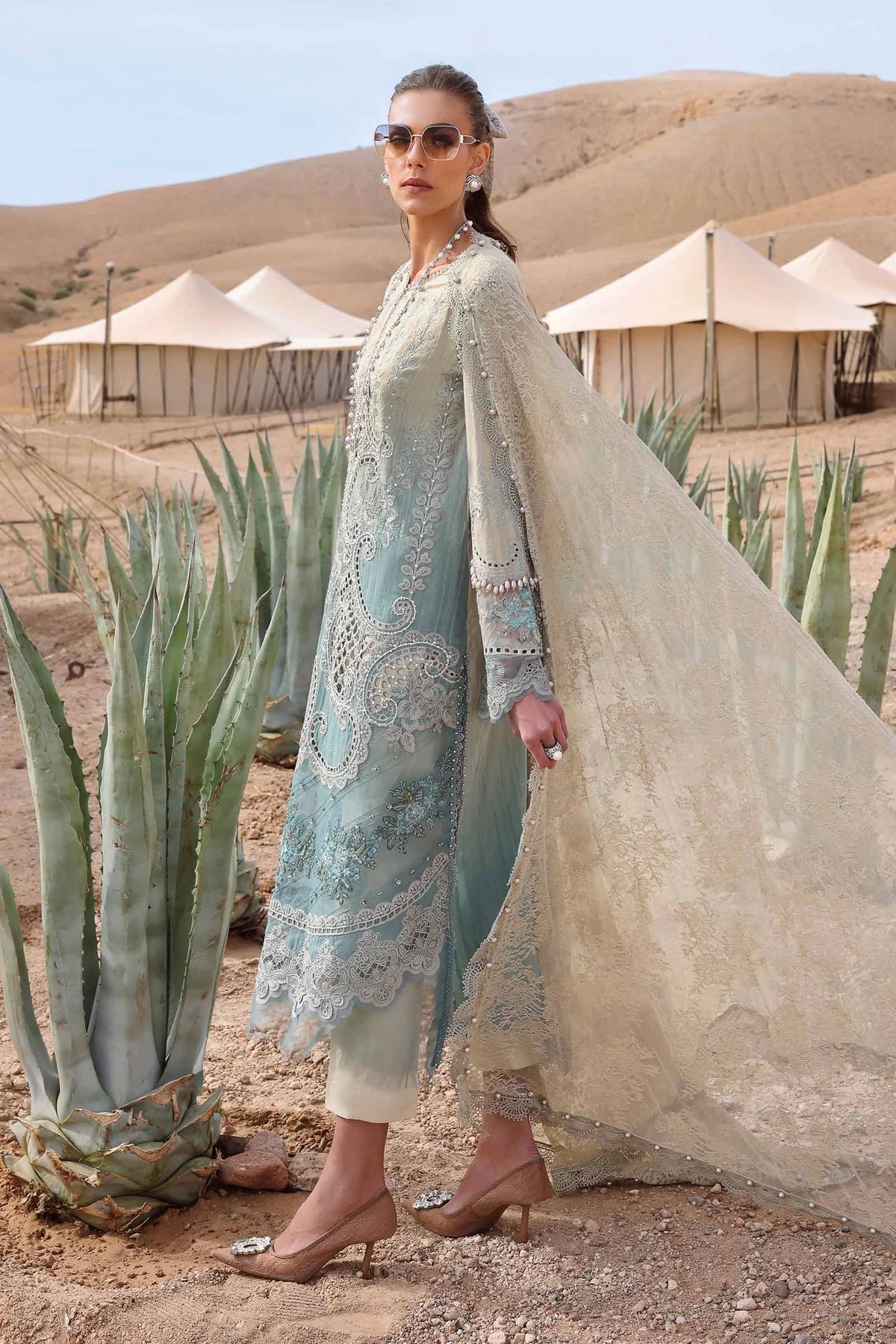 Inspired Stitched Maria B Embroidered Dobby Lawn Suit | D-2515-B | Stitched by Rang