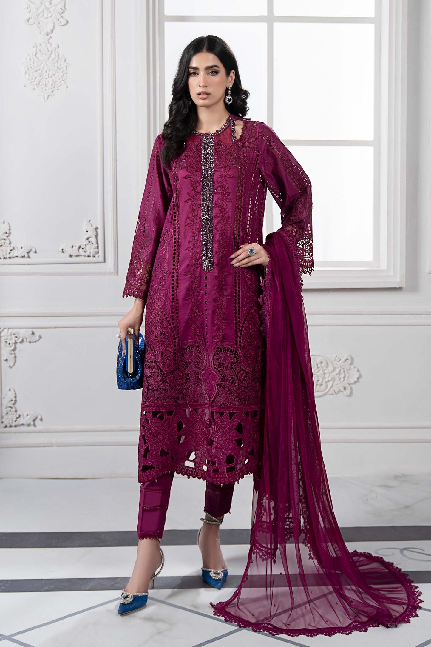 Stitched Maria B Embroidered Lawn Suit | DS-2502-B | Inspired |Stitched by Rang