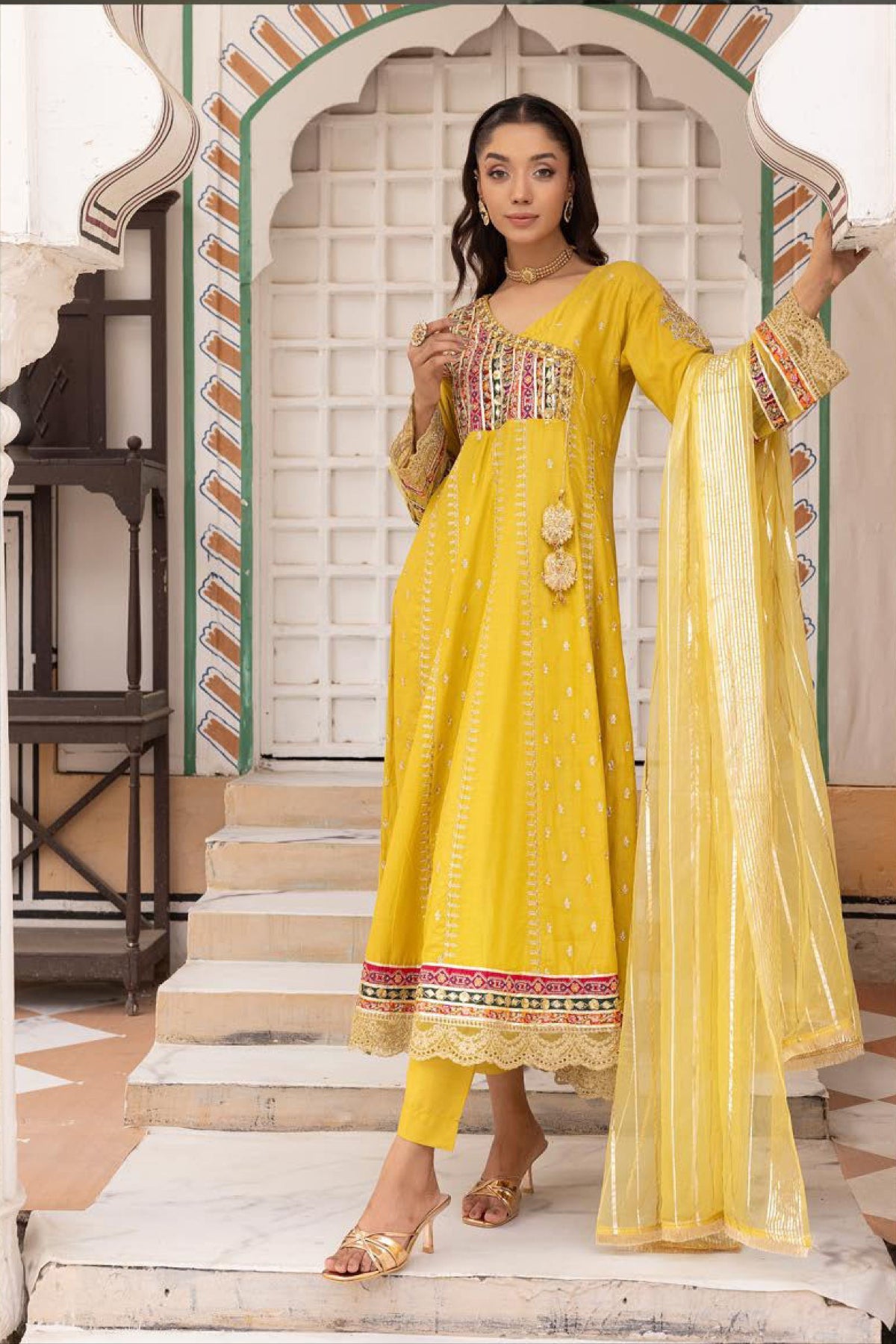 Stitched Simrans Traditional Yellow Dress | Karma Lux Series | Stitched by Rang