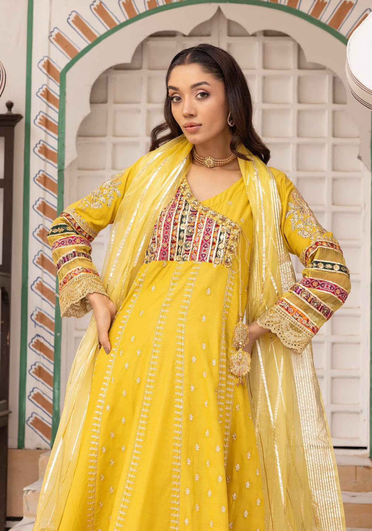 Stitched Simrans Traditional Yellow Dress | Karma Lux Series | Stitched by Rang