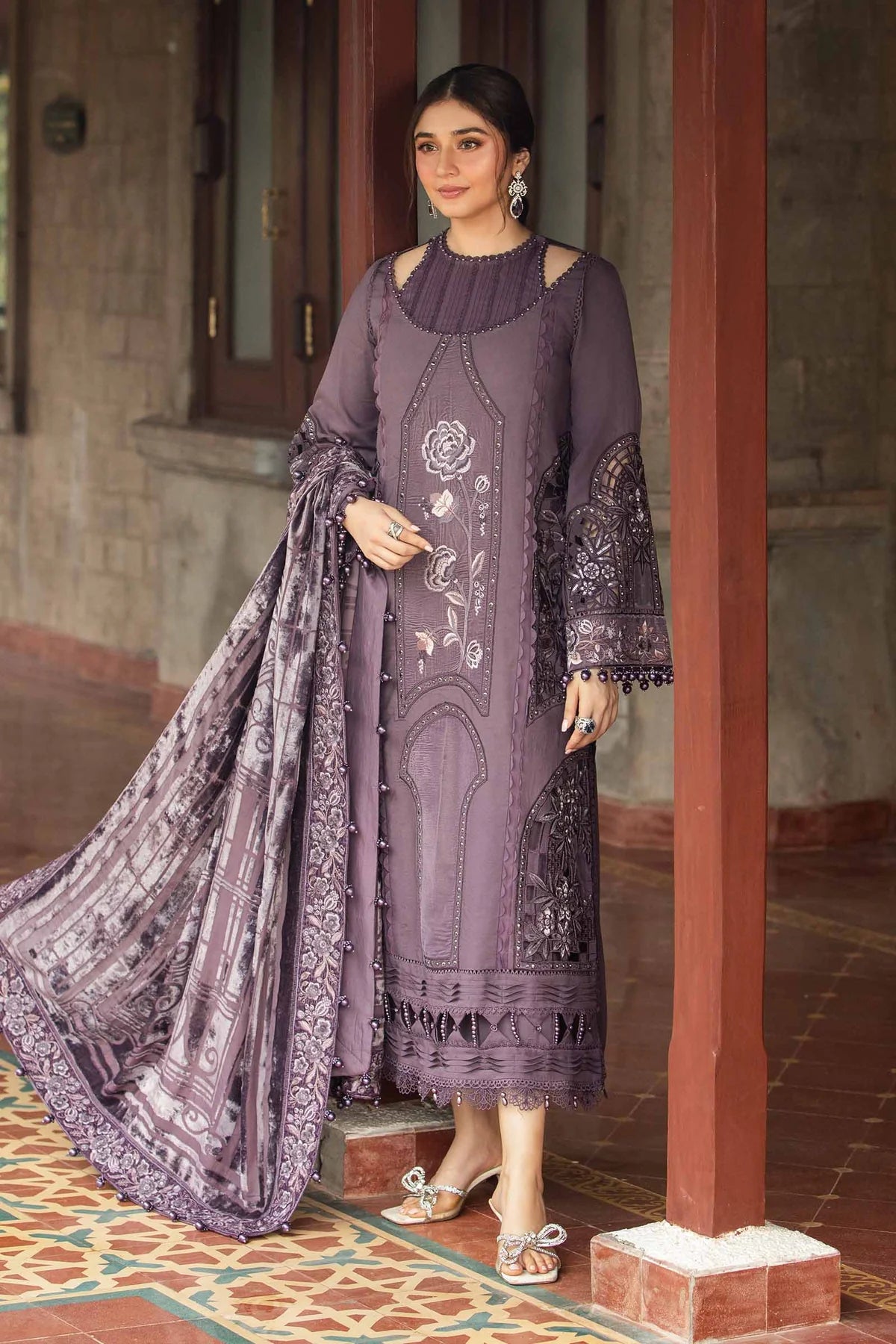 Maria B. Embroidered Suit | DL-1202 | Stitched by Rang | Inspired