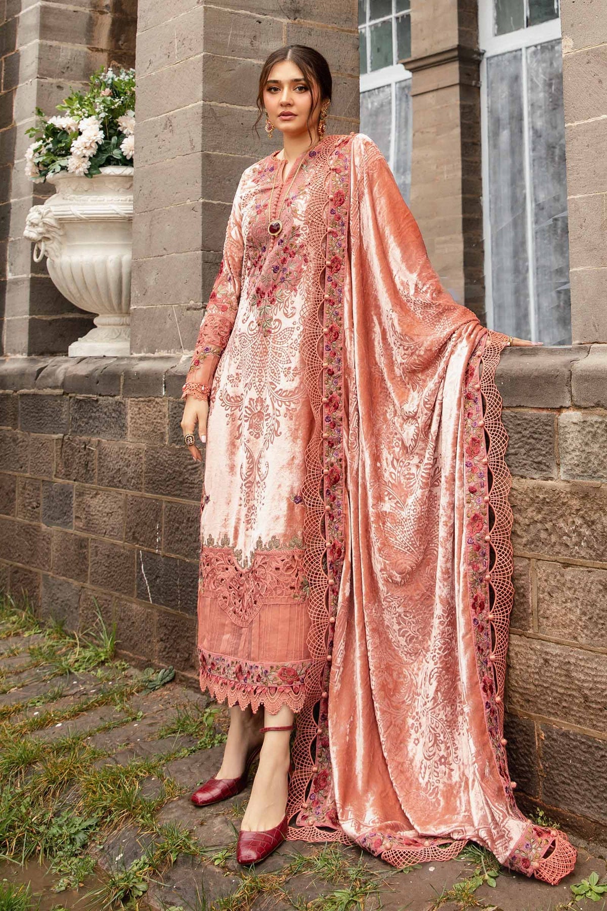 Maria B. Embroidered Suit | DL-1206 | Stitched by Rang | Inspired