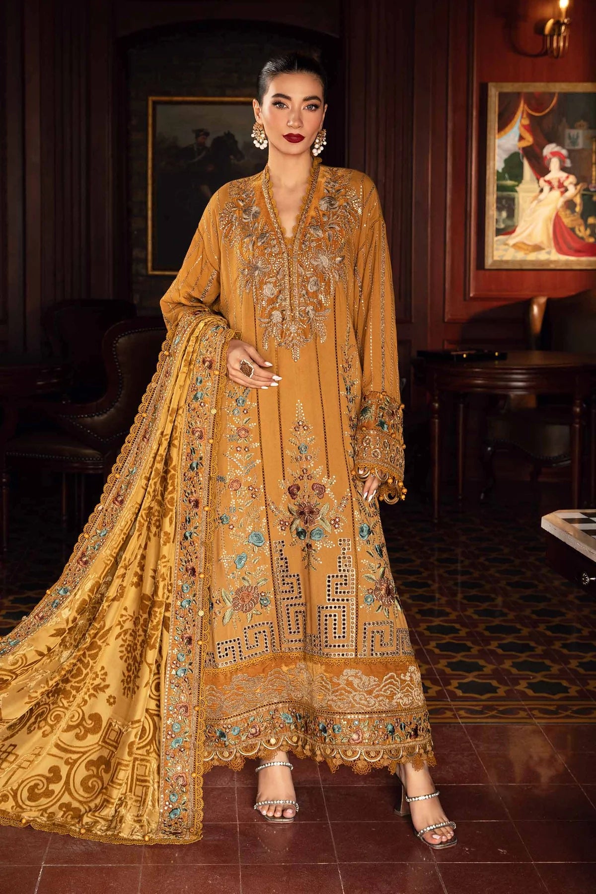 Maria B. Embroidered Suit | DL-1207 | Stitched by Rang | Inspired