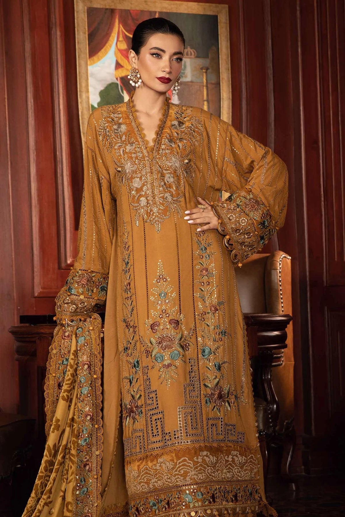 Maria B. Embroidered Suit | DL-1207 | Stitched by Rang | Inspired