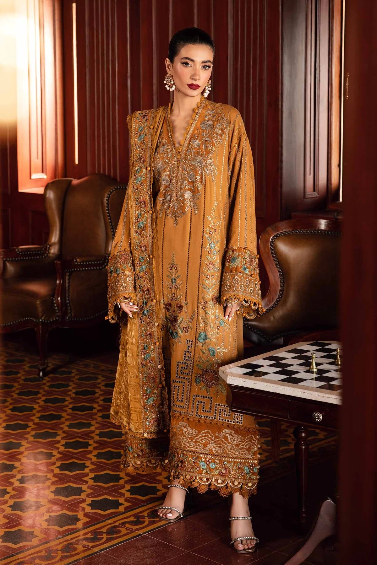 Maria B. Embroidered Suit | DL-1207 | Stitched by Rang | Inspired