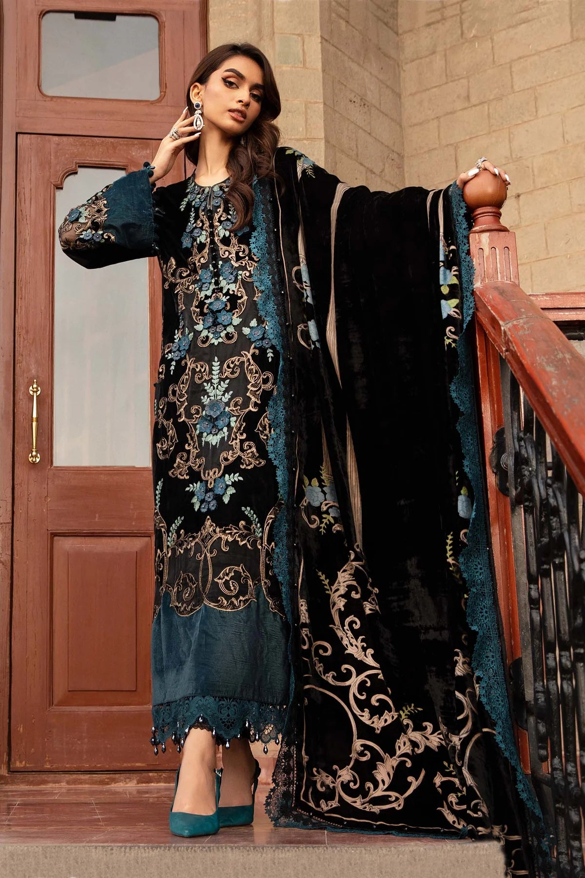 Maria B. Embroidered Suit | DL-1208 | Stitched by Rang | Inspired