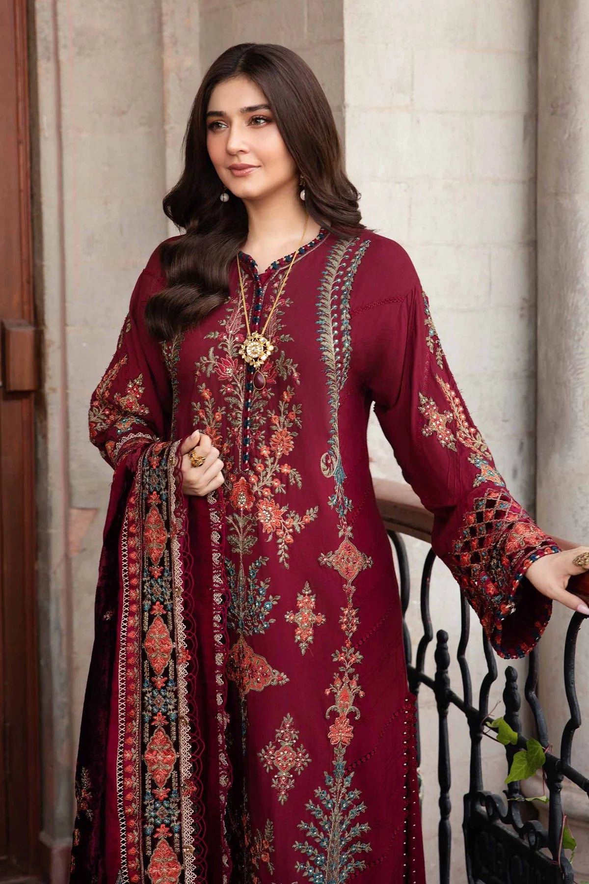 Maria B. Embroidered Suit | DL-1210 | Stitched by Rang | Inspired