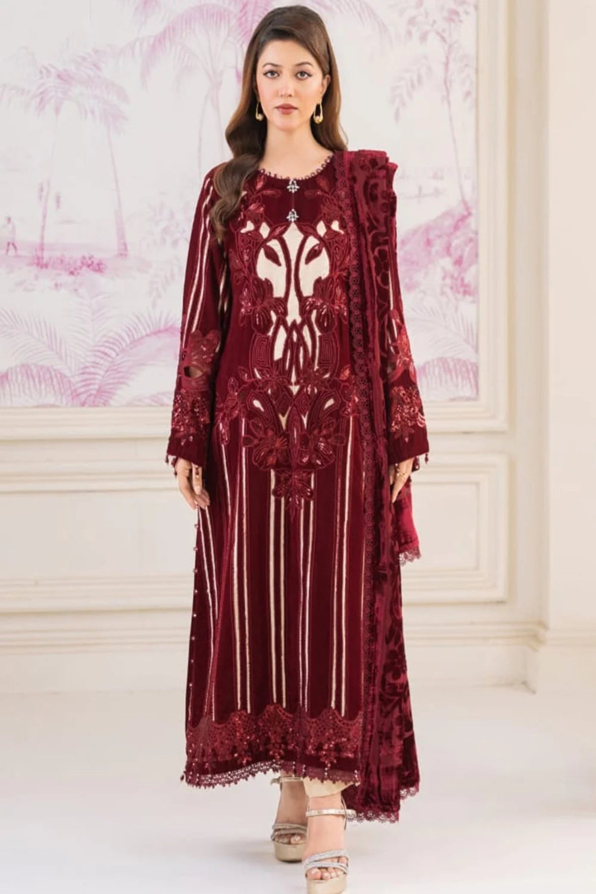 Maria B Winter Collecrtion | Stitched ALYZ-09 - Maroon | Stitched by Rang