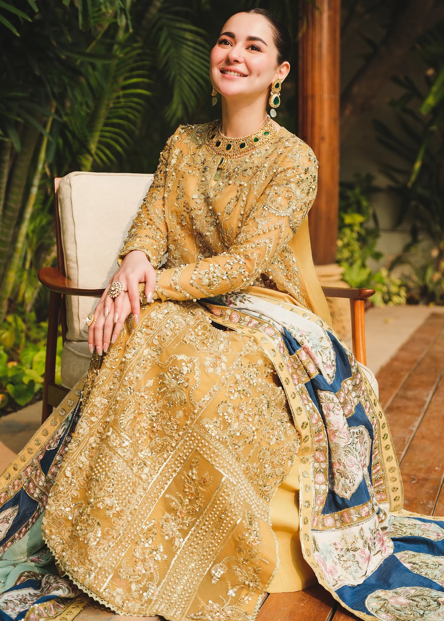 Saira Shakira Wedding Wear- Stitched Mustard Dress with Blue Dupatta | Stitched by Rnag