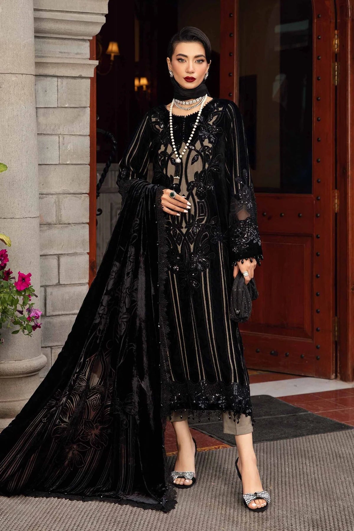 Maria B Winter Collection | Embroidered Velvet Suit | DL-1205 | Inspired | Made by Rang