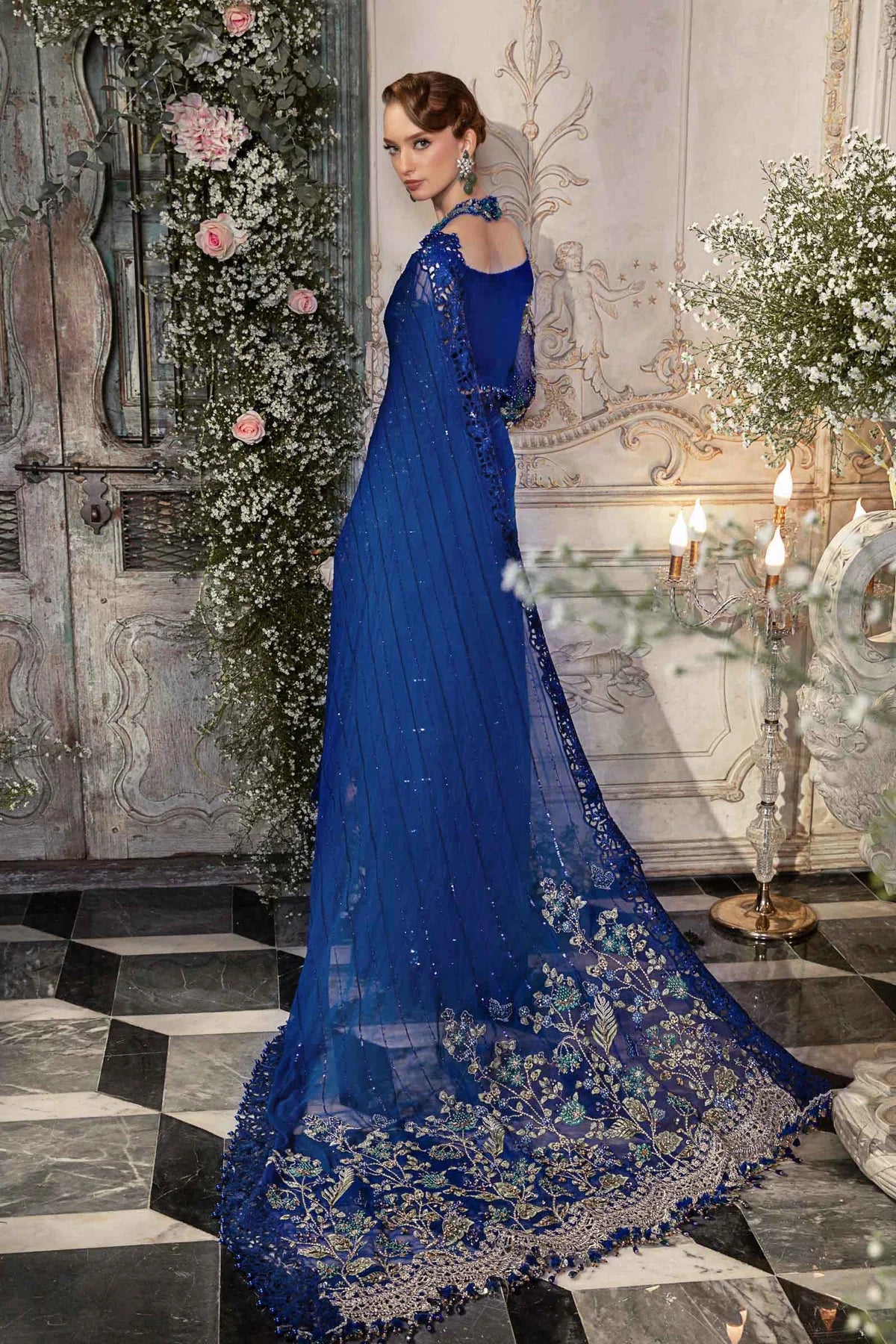 Maria B. | Stitched by Rang | Mbroidered Saree | Inspired | Cobalt Blue BD-2704