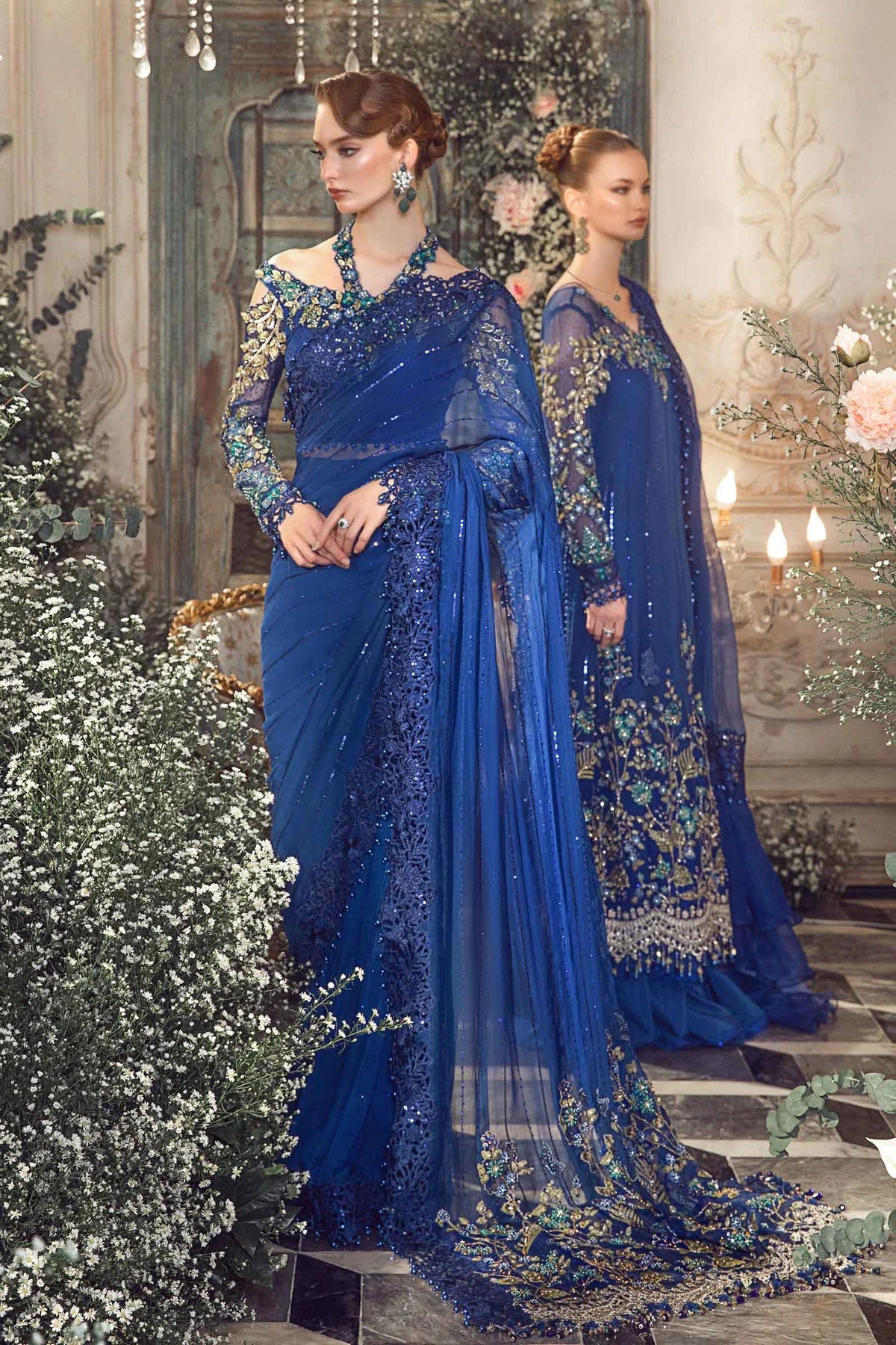 Maria B. | Stitched by Rang | Mbroidered Saree | Inspired | Cobalt Blue BD-2704