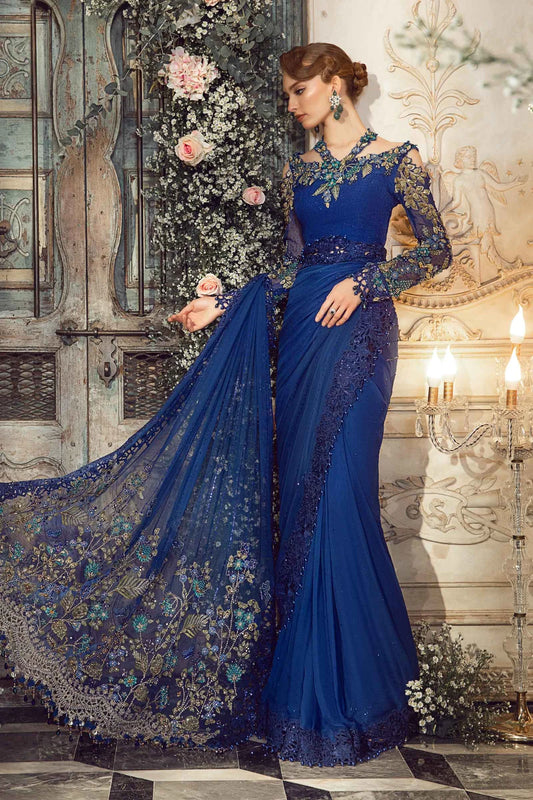 Maria B. | Stitched by Rang | Mbroidered Saree | Inspired | Cobalt Blue BD-2704