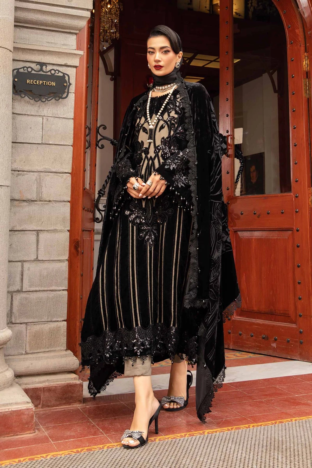 Maria B Winter Collection | Embroidered Velvet Suit | DL-1205 | Inspired | Made by Rang