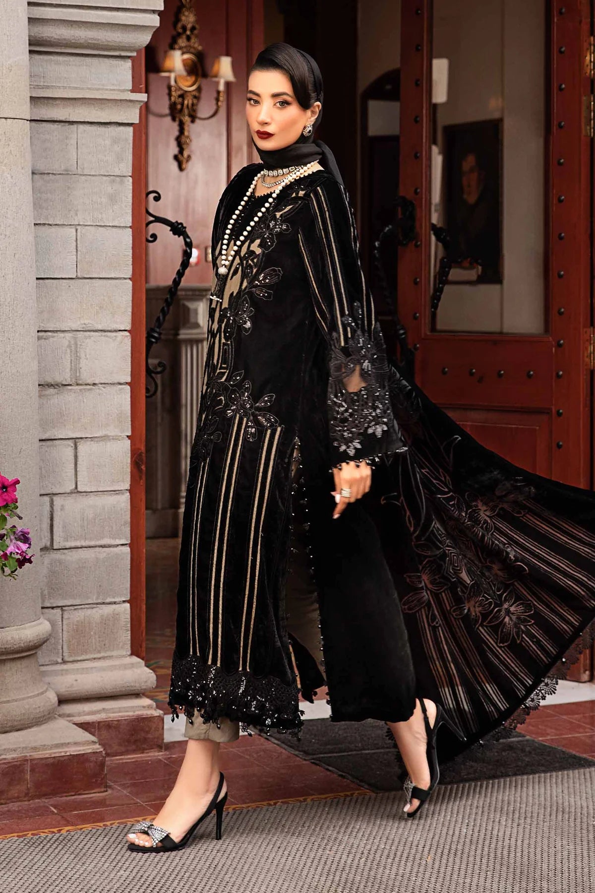 Maria B Winter Collection | Embroidered Velvet Suit | DL-1205 | Inspired | Made by Rang