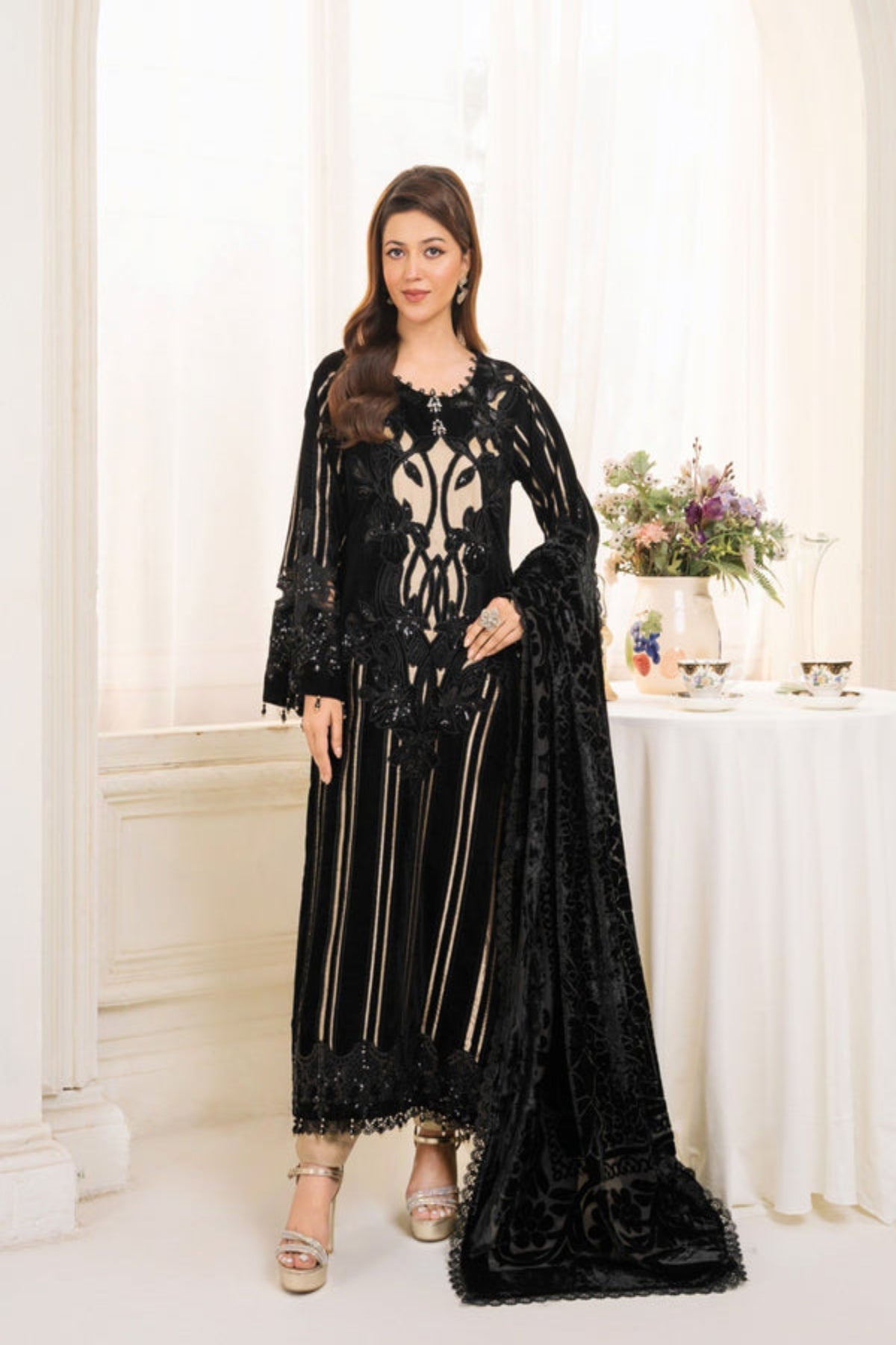 Maria B Winter Collection | Embroidered Velvet Suit | DL-1205 | Inspired | Made by Rang