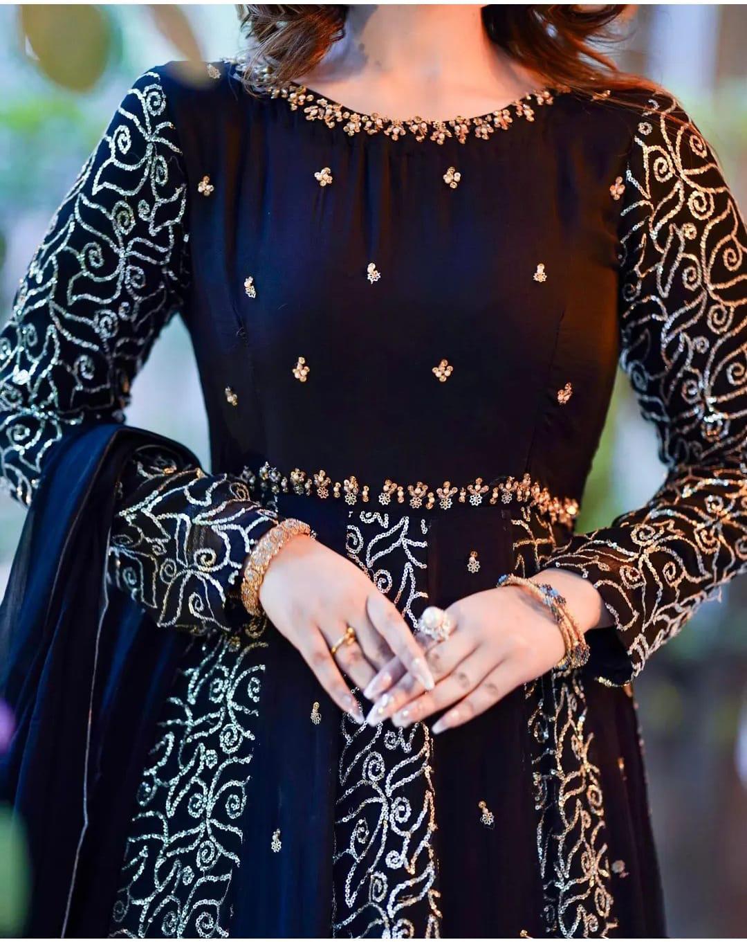 Long Chiffon Black Maxi | Stitched by Rang | Wedding Dress