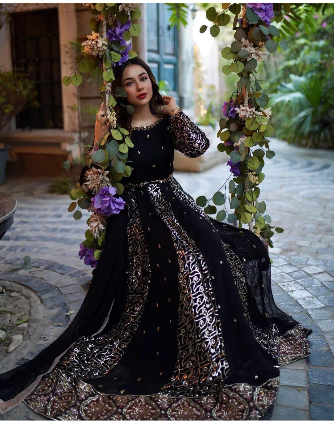 Long Chiffon Black Maxi | Stitched by Rang | Wedding Dress