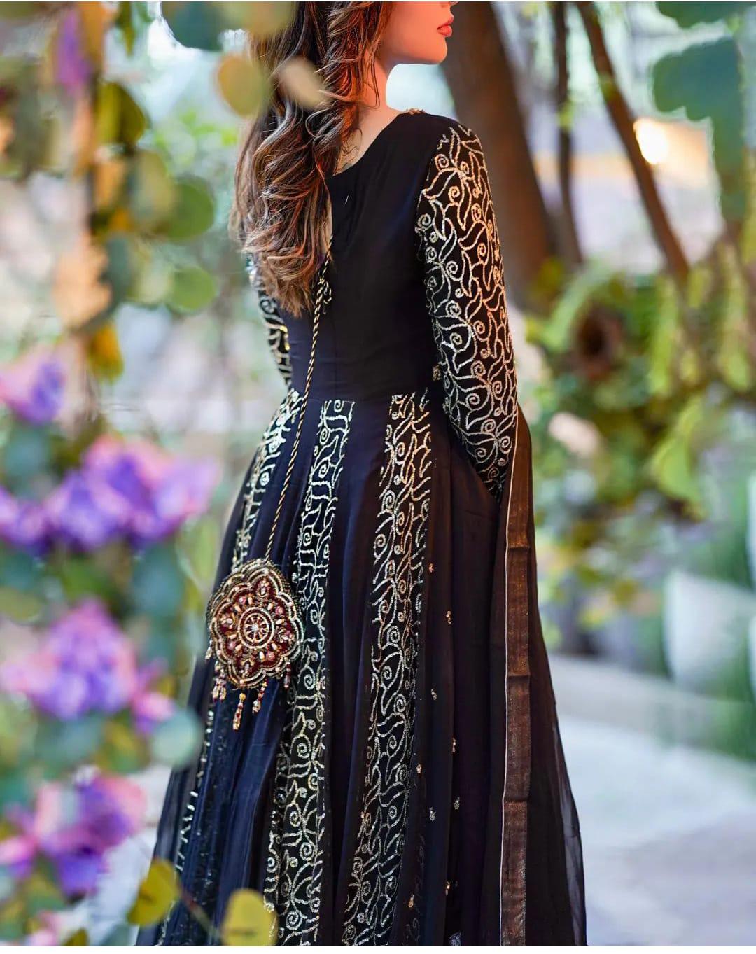 Long Chiffon Black Maxi | Stitched by Rang | Wedding Dress