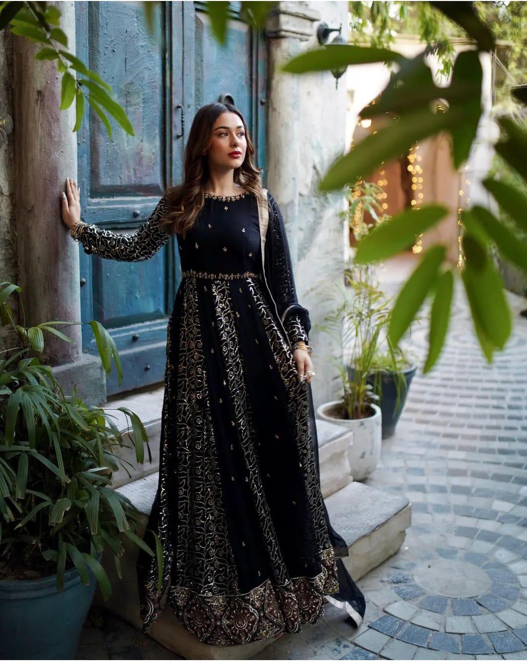 Long Chiffon Black Maxi | Stitched by Rang | Wedding Dress