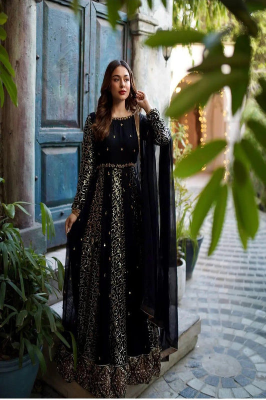 Long Chiffon Black Maxi | Stitched by Rang | Wedding Dress