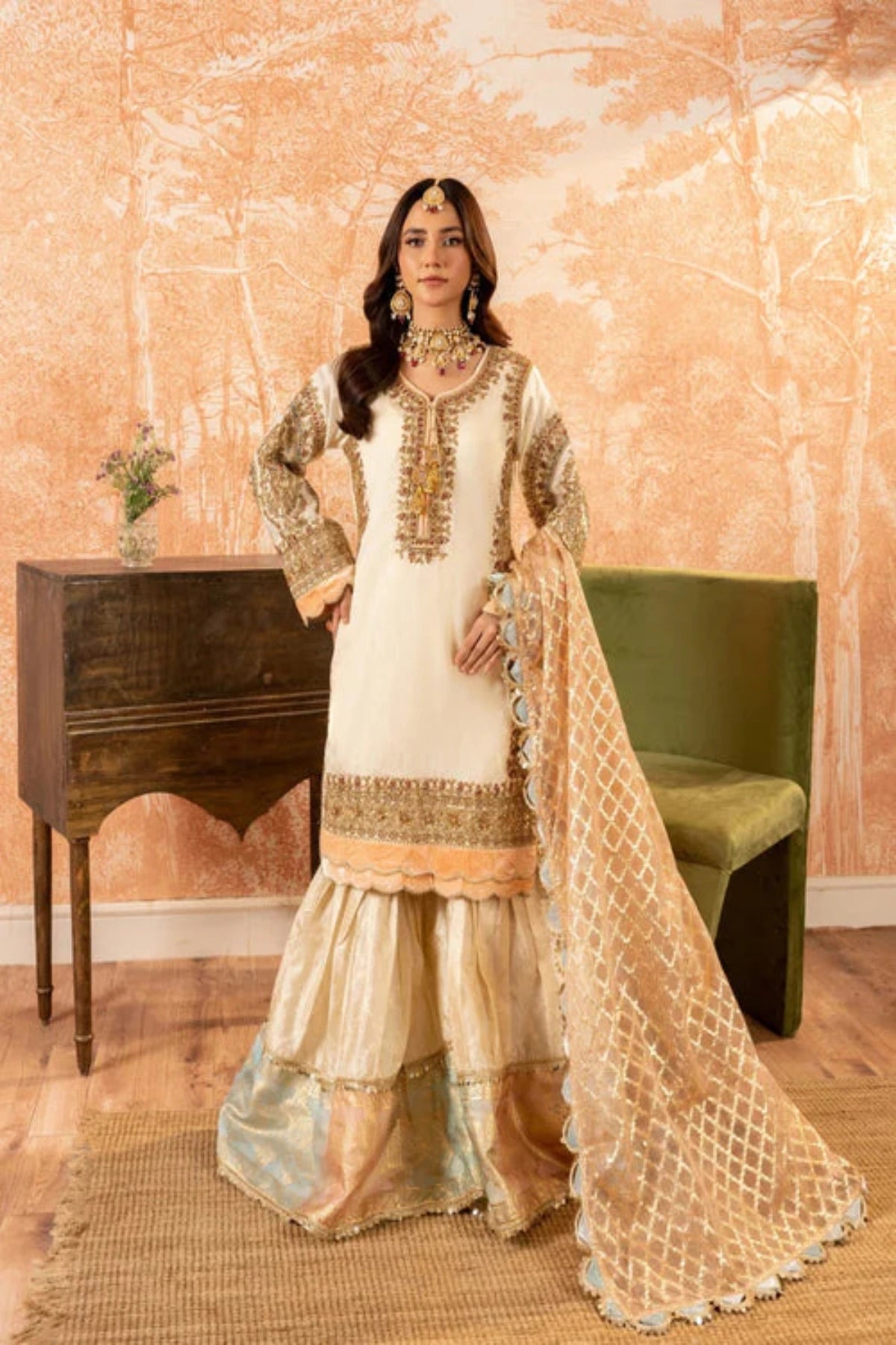 Wedding Wear | Complete Hand Stitched / Adda Work - Gharara | Stitched by Rang | Inspired